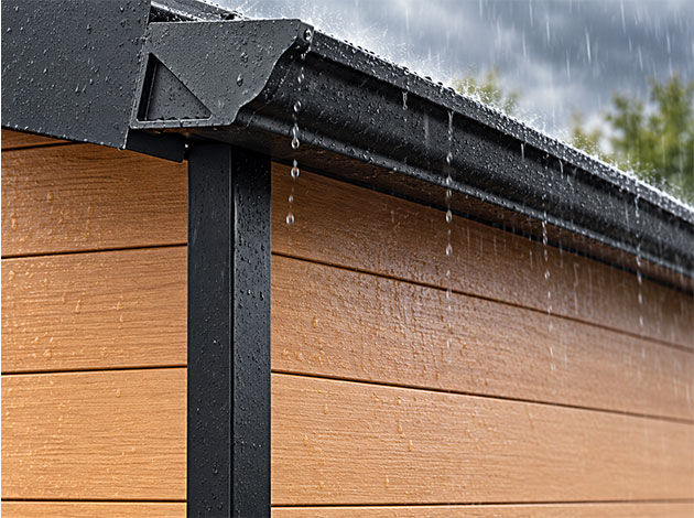 WPC-Gartenhaus mit Dachrinne aus Aluminium